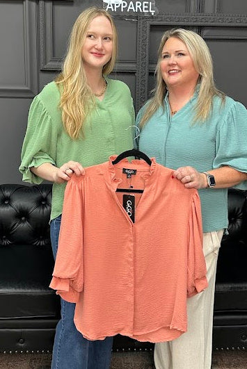 balloon sleeve blouse, 3/4 sleeve blouse, women’s woven top, workwear blouse, boutique tops, everyday blouse, Gypsy River Apparel