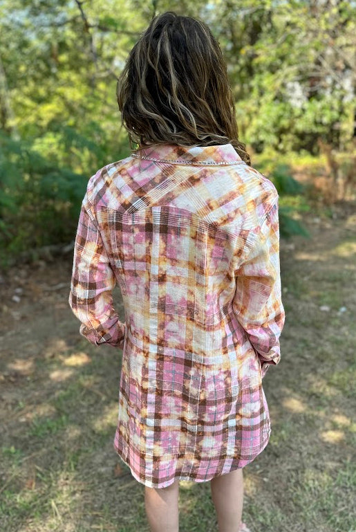 A Rare Bird Pink Plaid Cotton Flannel Button-Down Shirt Dress
