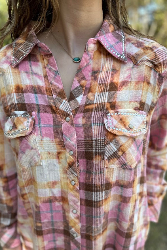 A Rare Bird Pink Plaid Cotton Flannel Button-Down Shirt Dress