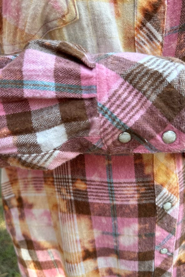 A Rare Bird Pink Plaid Cotton Flannel Button-Down Shirt Dress