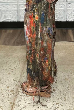 Abstract Printed Denim Wide-Leg Cargo Pants