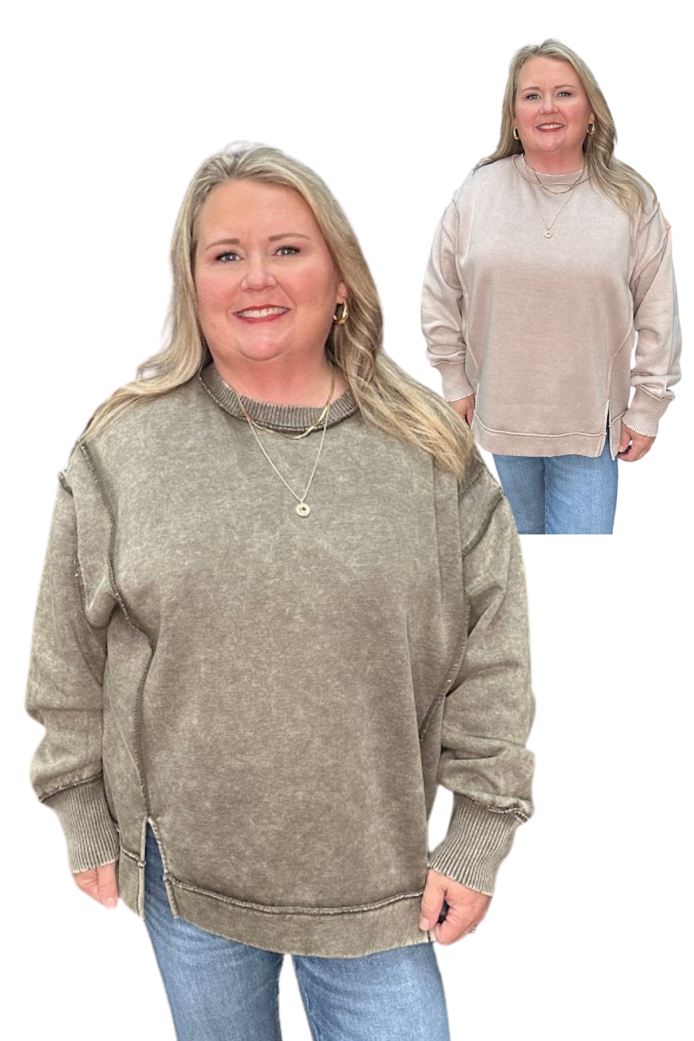 Acid-Wash Exposed-Seam Fleece Sweatshirt That “perfectly worn-in” sweatshirt look—without stealing your college hoodie.