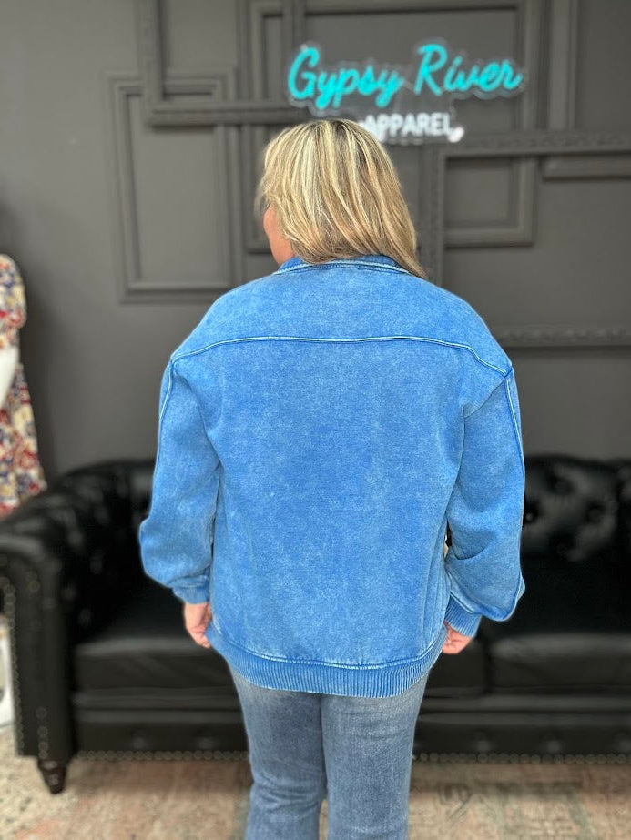 acid wash half zip sweatshirt, women’s acid wash pullover, vintage wash sweatshirt, quarter zip sweater, blue acid wash sweatshirt, casual boutique sweatshirt, oversized half zip, cozy fall pullover, women’s boutique tops, mineral wash sweatshirt, comfy everyday sweatshirt, Gypsy River pullover