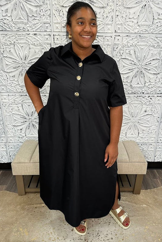 Black Collared Poplin Dress