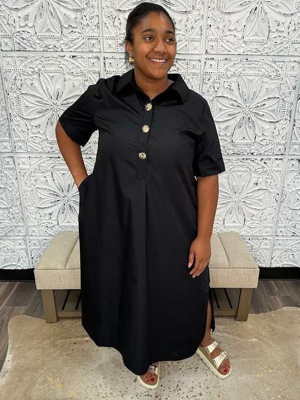 Black Collared Poplin Dress