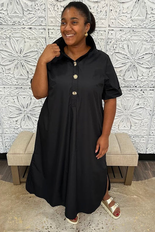 Black Collared Poplin Dress