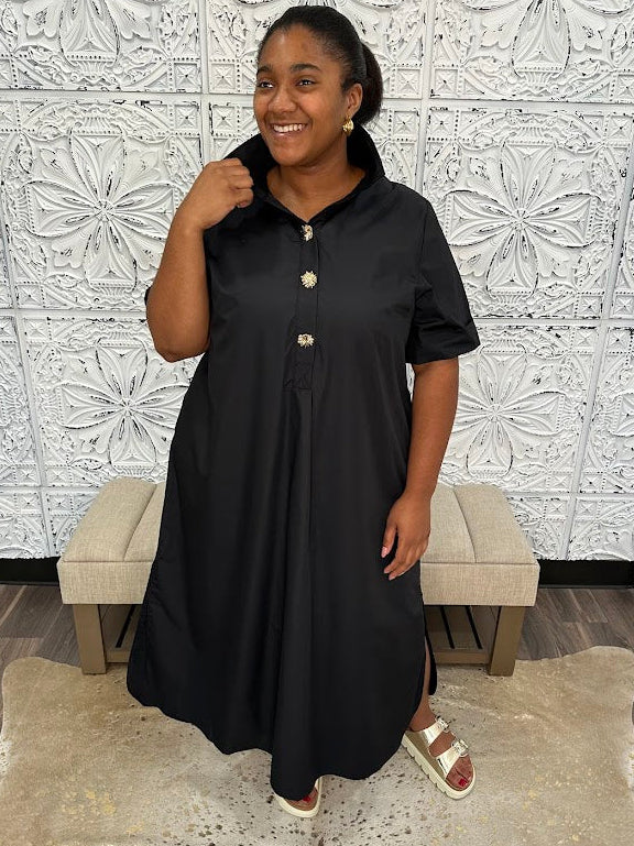 Black Collared Poplin Dress