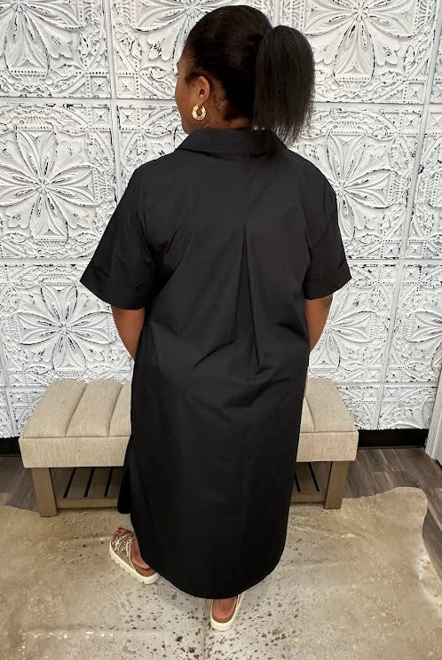 Black Collared Poplin Dress