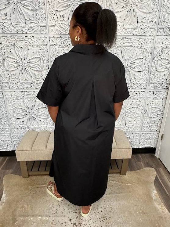 Black Collared Poplin Dress