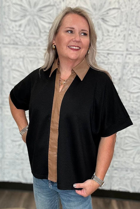 Black Contrast Collar Knit Top