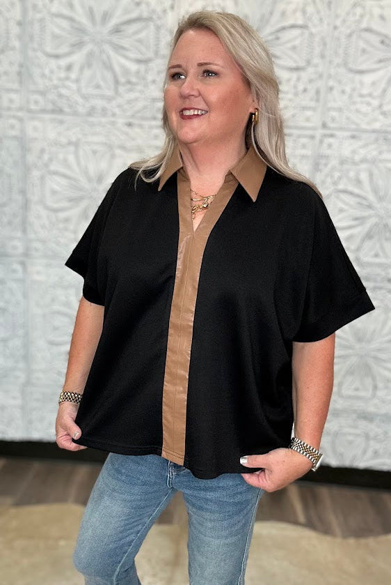 Black Contrast Collar Knit Top