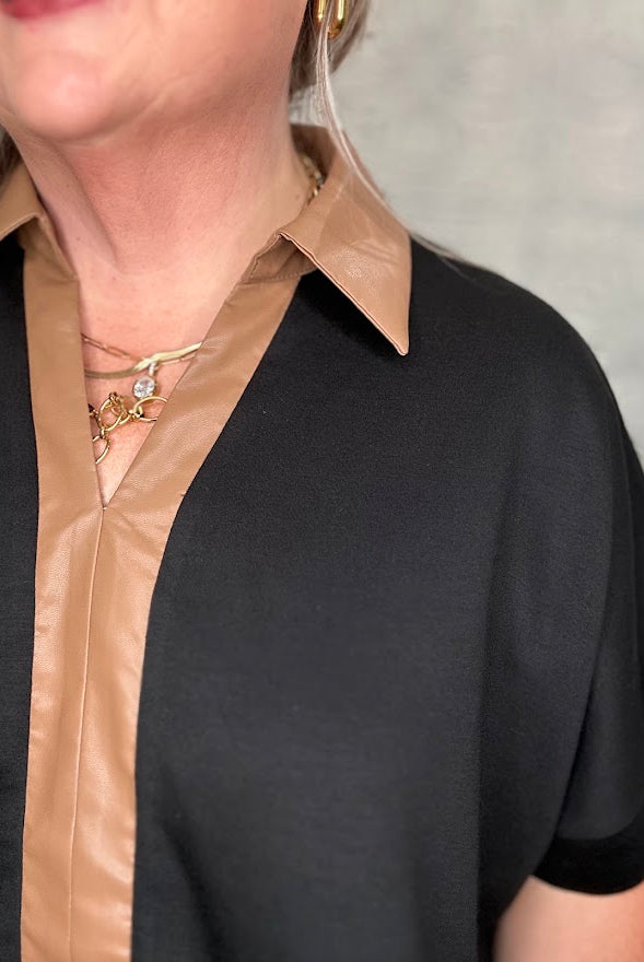 Black Contrast Collar Knit Top