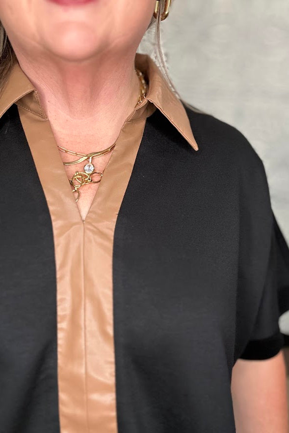 Black Contrast Collar Knit Top