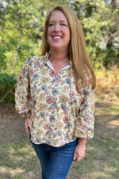 Boho Floral Cotton Puff Sleeve Top