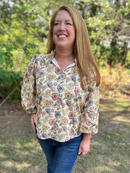 Boho Floral Cotton Puff Sleeve Top