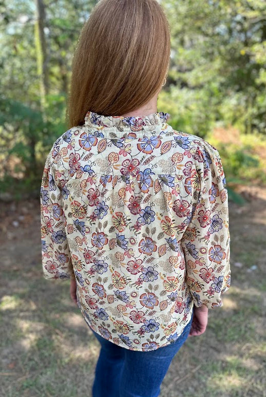Boho Floral Cotton Puff Sleeve Top