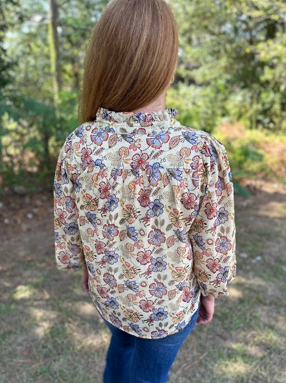 Boho Floral Cotton Puff Sleeve Top
