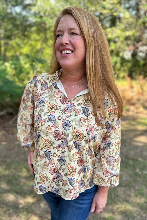 Boho Floral Cotton Puff Sleeve Top