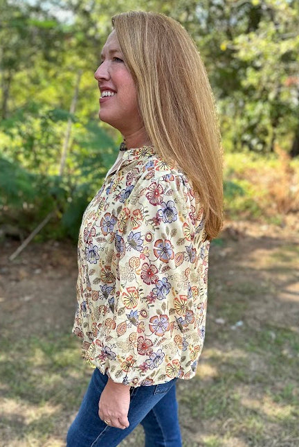 Boho Floral Cotton Puff Sleeve Top