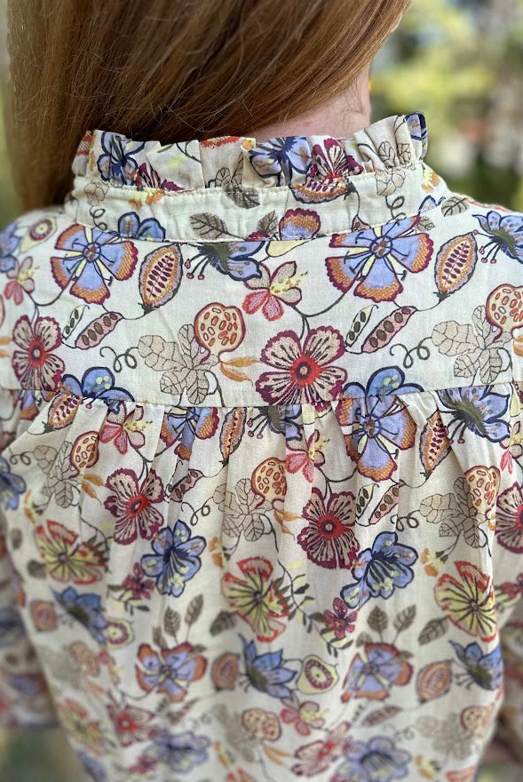 Boho Floral Cotton Puff Sleeve Top