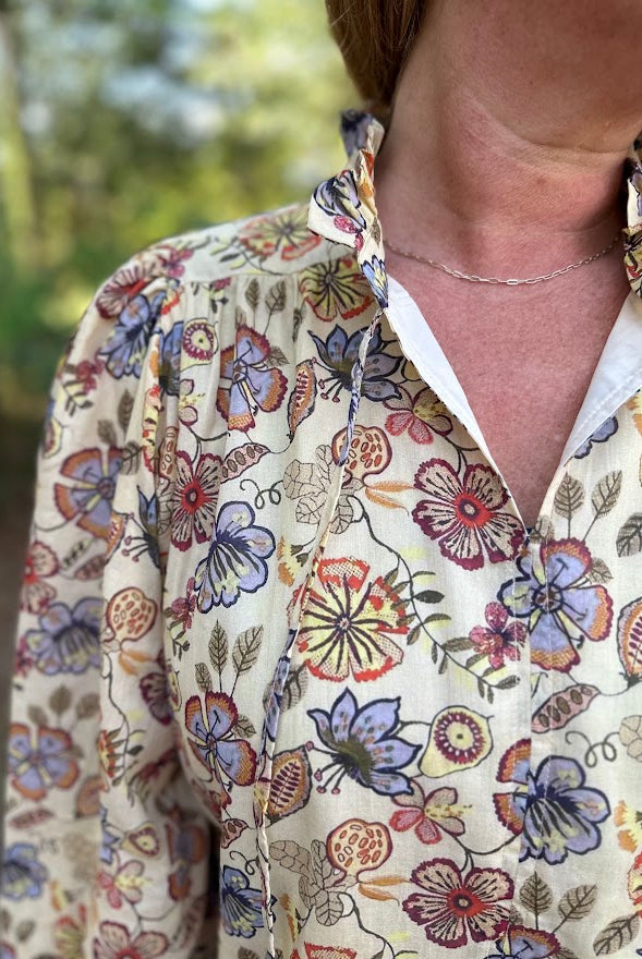 Boho Floral Cotton Puff Sleeve Top
