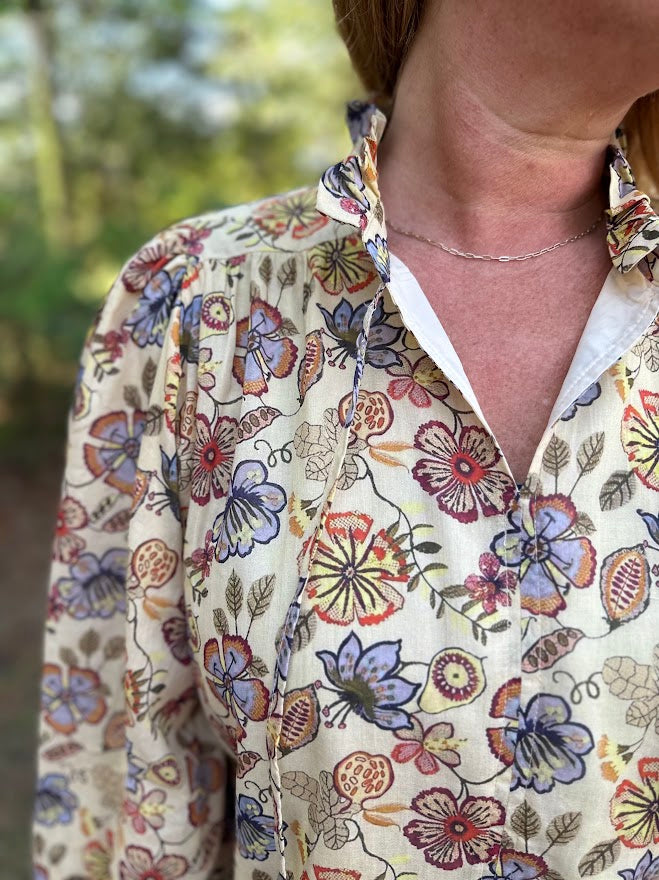 Boho Floral Cotton Puff Sleeve Top