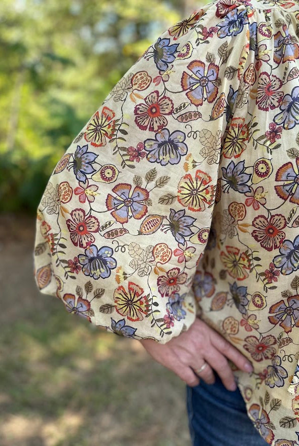 Boho Floral Cotton Puff Sleeve Top