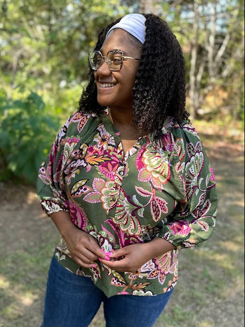 Boho Paisley Puff Sleeve Blouse