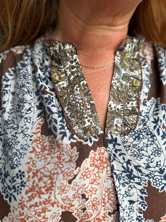 Brown Mix Printed Long Sleeve Top