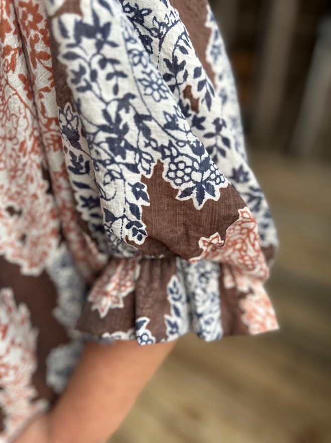 Brown Mix Printed Long Sleeve Top