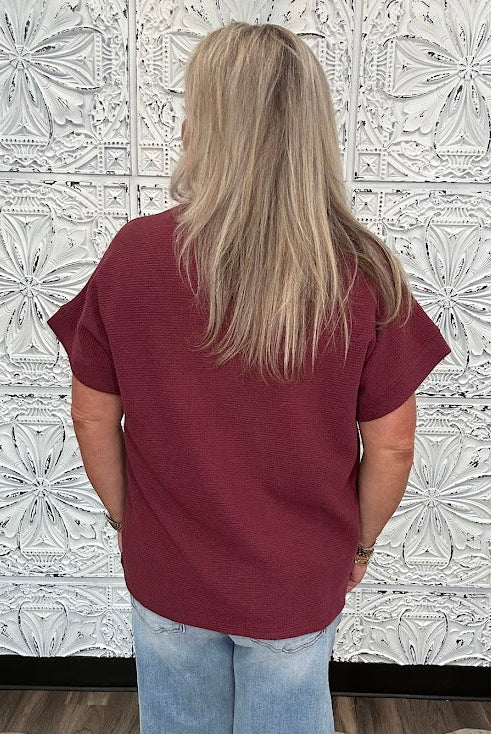Burgundy Knit Top with Pocket