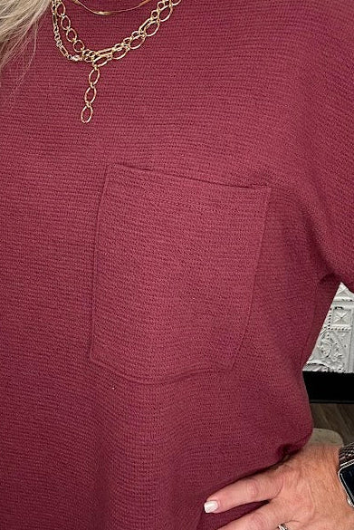 Burgundy Knit Top with Pocket