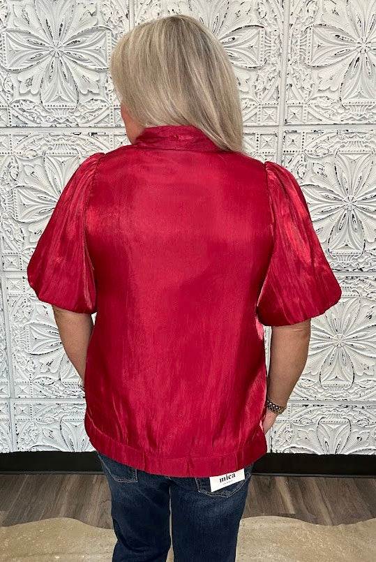 Burgundy Satin Bow Neck Blouse