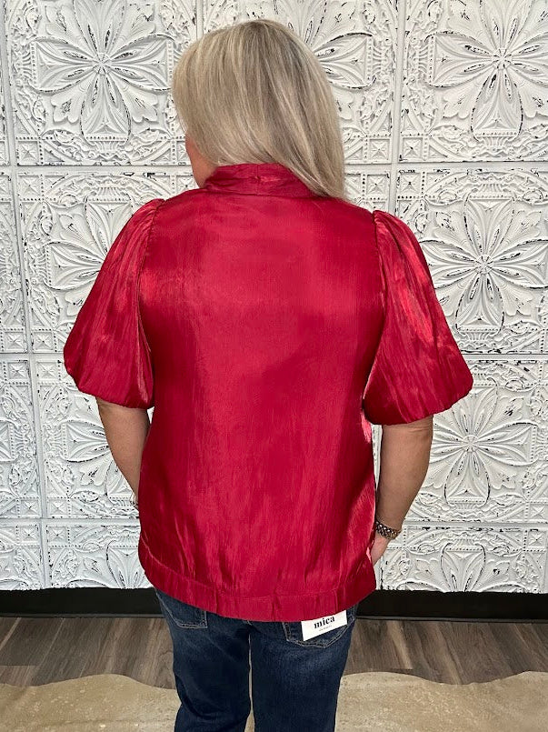 Burgundy Satin Bow Neck Blouse