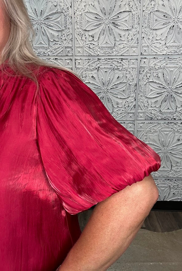 Burgundy Satin Bow Neck Blouse