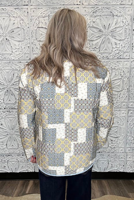 Butter Cornflower Mixed Patchwork Button Down Jacket