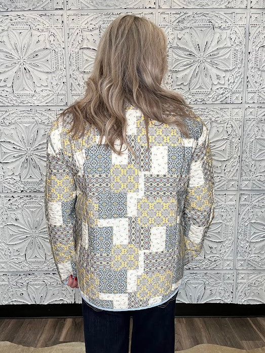 Butter Cornflower Mixed Patchwork Button Down Jacket