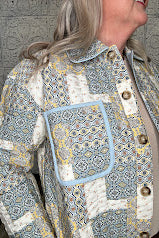 Butter Cornflower Mixed Patchwork Button Down Jacket