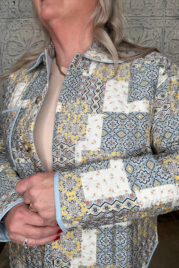 Butter Cornflower Mixed Patchwork Button Down Jacket