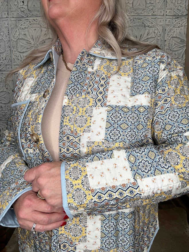 Butter Cornflower Mixed Patchwork Button Down Jacket