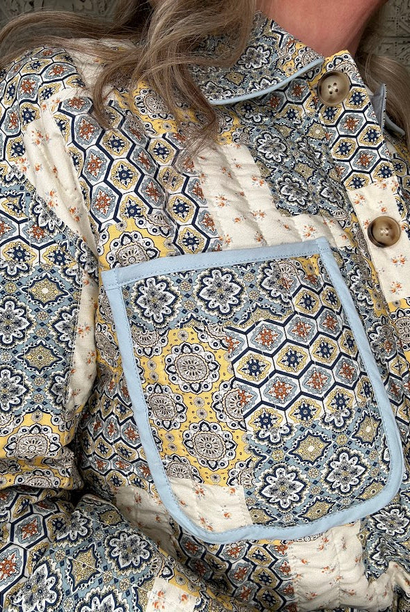 Butter Cornflower Mixed Patchwork Button Down Jacket