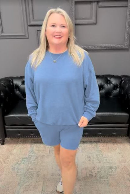 slub knit set, lounge set, pullover and shorts set, women’s matching set, comfy casual set, boutique loungewear, Gypsy River Apparel