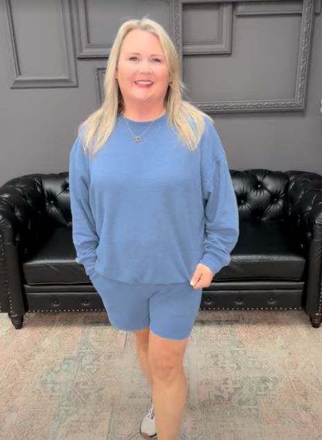 slub knit set, lounge set, pullover and shorts set, women’s matching set, comfy casual set, boutique loungewear, Gypsy River Apparel