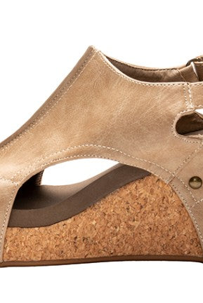 Corkys wedges, taupe wedge sandals, comfortable wedge shoes, women’s cork wedges, Carley wedge Corkys, everyday wedge sandal