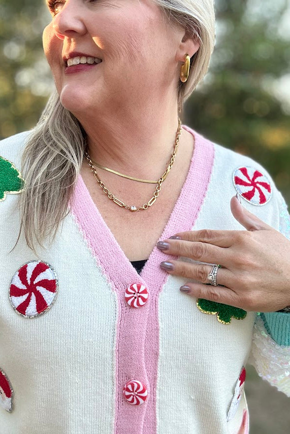 Christmas Applique Sequin Sleeve Button-Down Cardigan