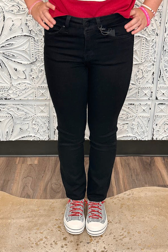 Classic Black Mid-Rise Ankle Straight Jeans