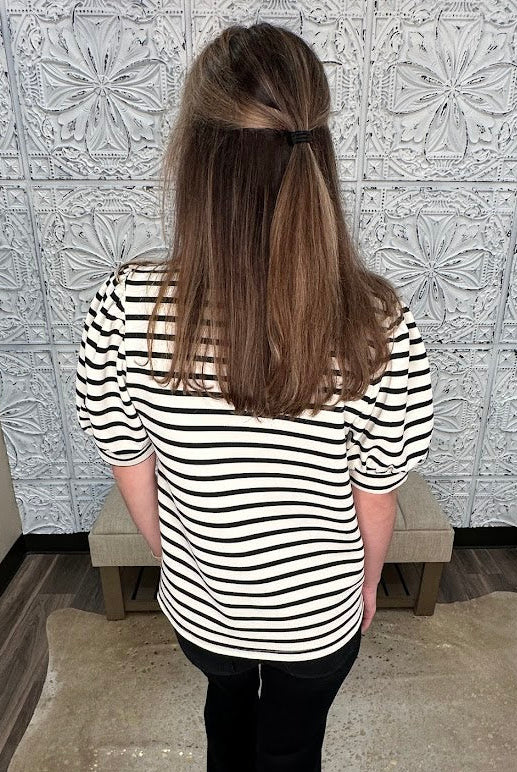 Contrast Collar Ribbed Stripe Top