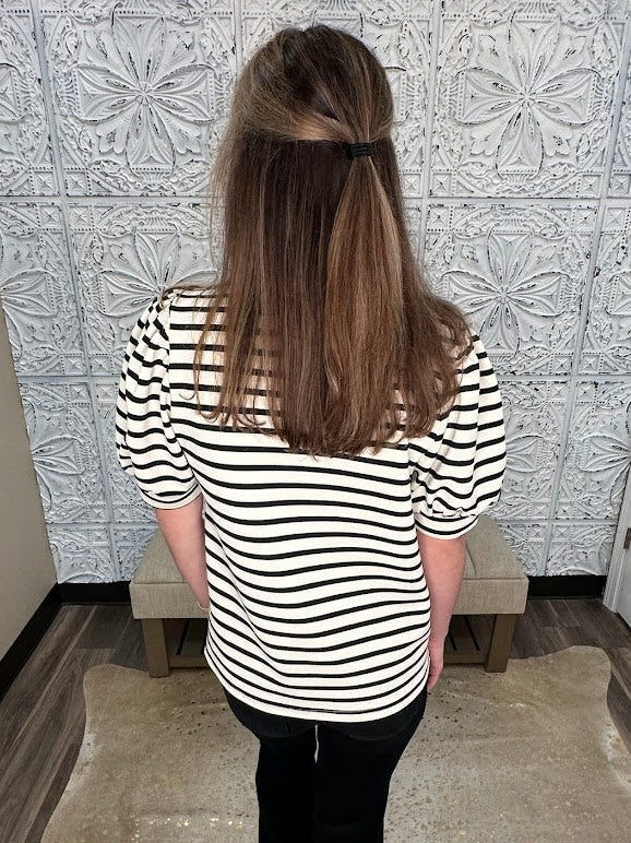 Contrast Collar Ribbed Stripe Top