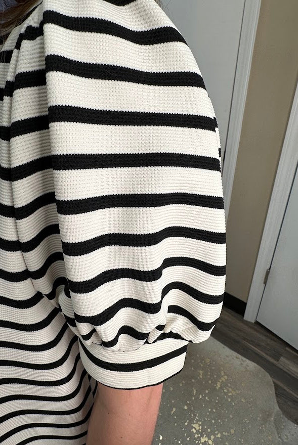 Contrast Collar Ribbed Stripe Top