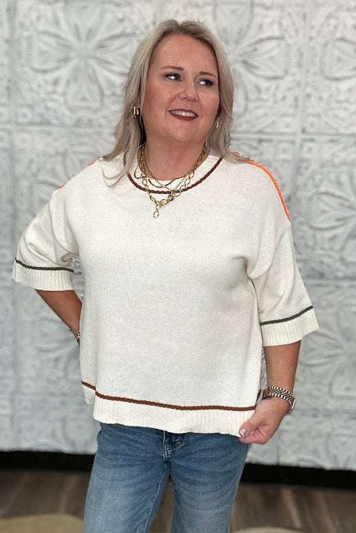 Contrast Stitch Short Sleeve Sweater